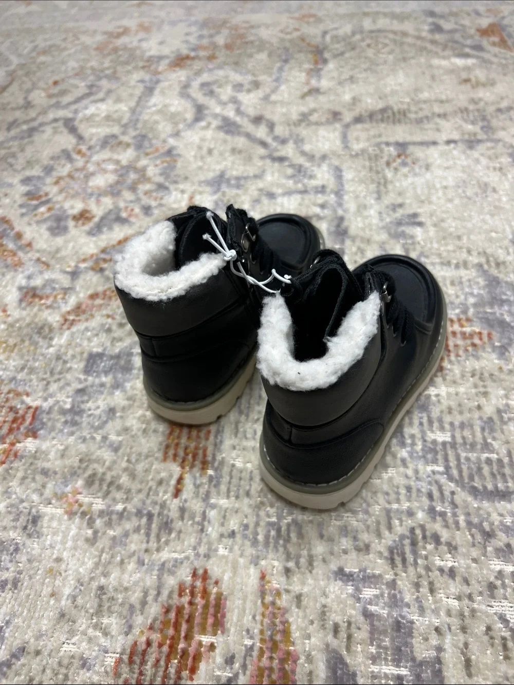 Old Navy Black & White Faux-Fur Lace-Up Kids Boots